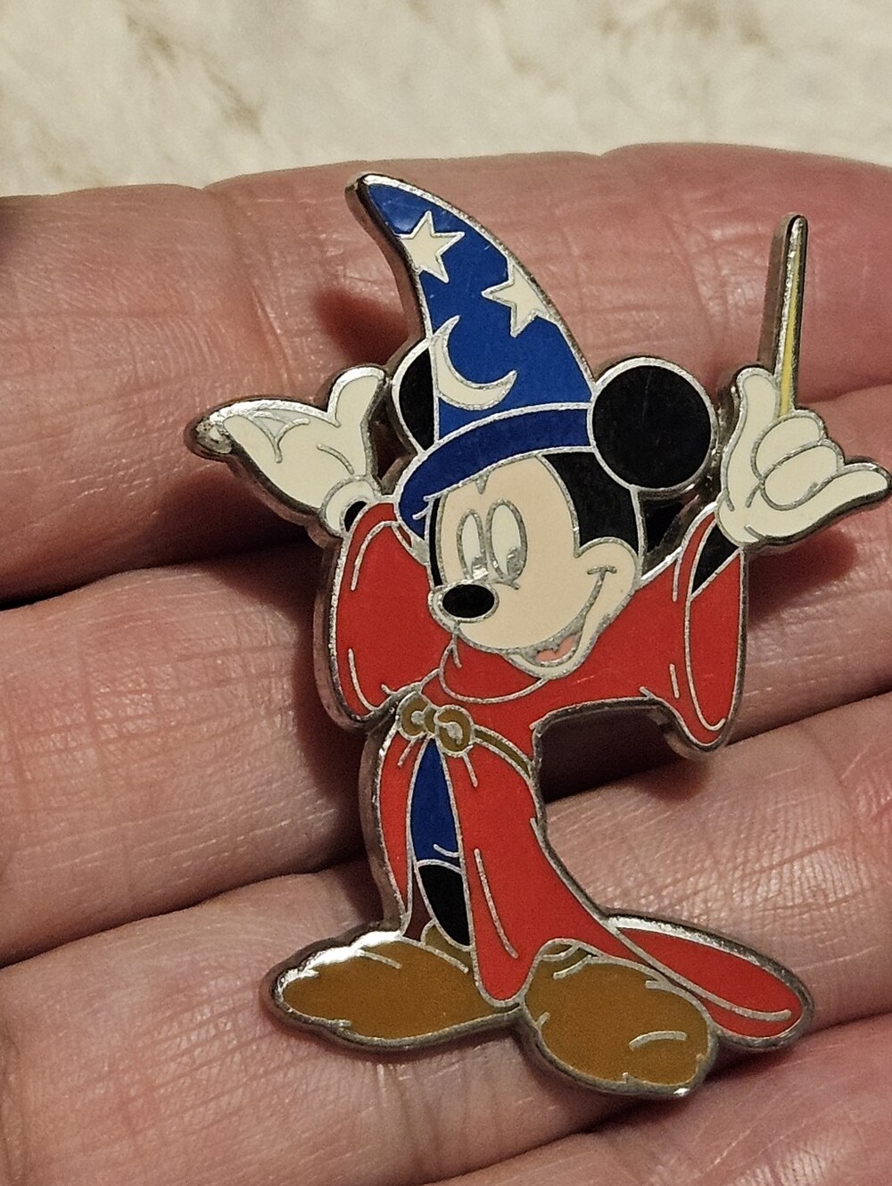 Disney Sorcerer Mickey Mouse Fantasia Enamel Lapel Pin Badge Vintage WDW